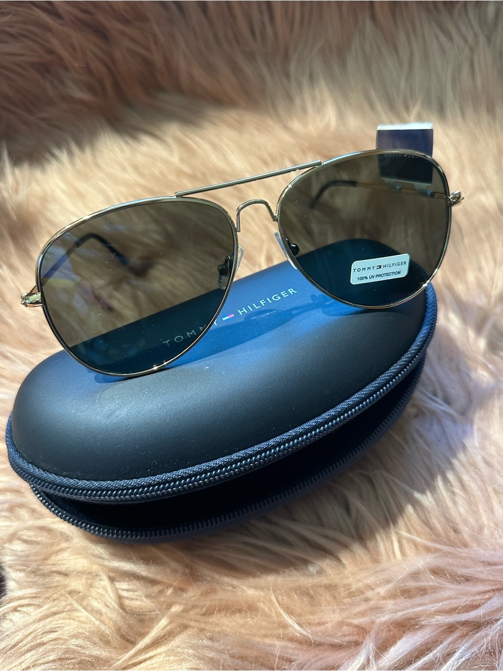 Tommy Hilfiger Gold Aviator Sunglasses with Brown Lenses